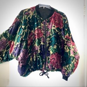 Velvet Vintage Floral Bomber Jacket 90s XS-Large